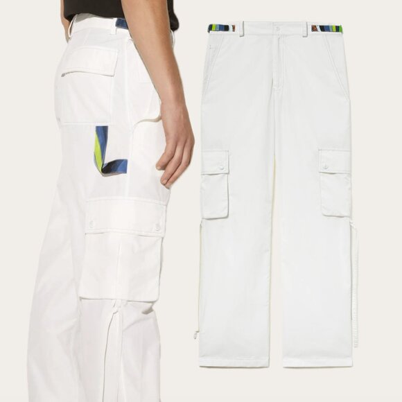 Emilio Pucci Silk Iride-Print Straight-Leg Cargo Straight Trousers (White Multi) - Picture 2 of 16